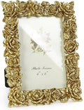 Cuspin Vintage Gold 4x6 Picture Frame, Gold Ornate Rose Flower Resin Photo Frame with Glass Front for Tabletop or Wall Hanging, Antique Picture Frames for Home Office Decor
