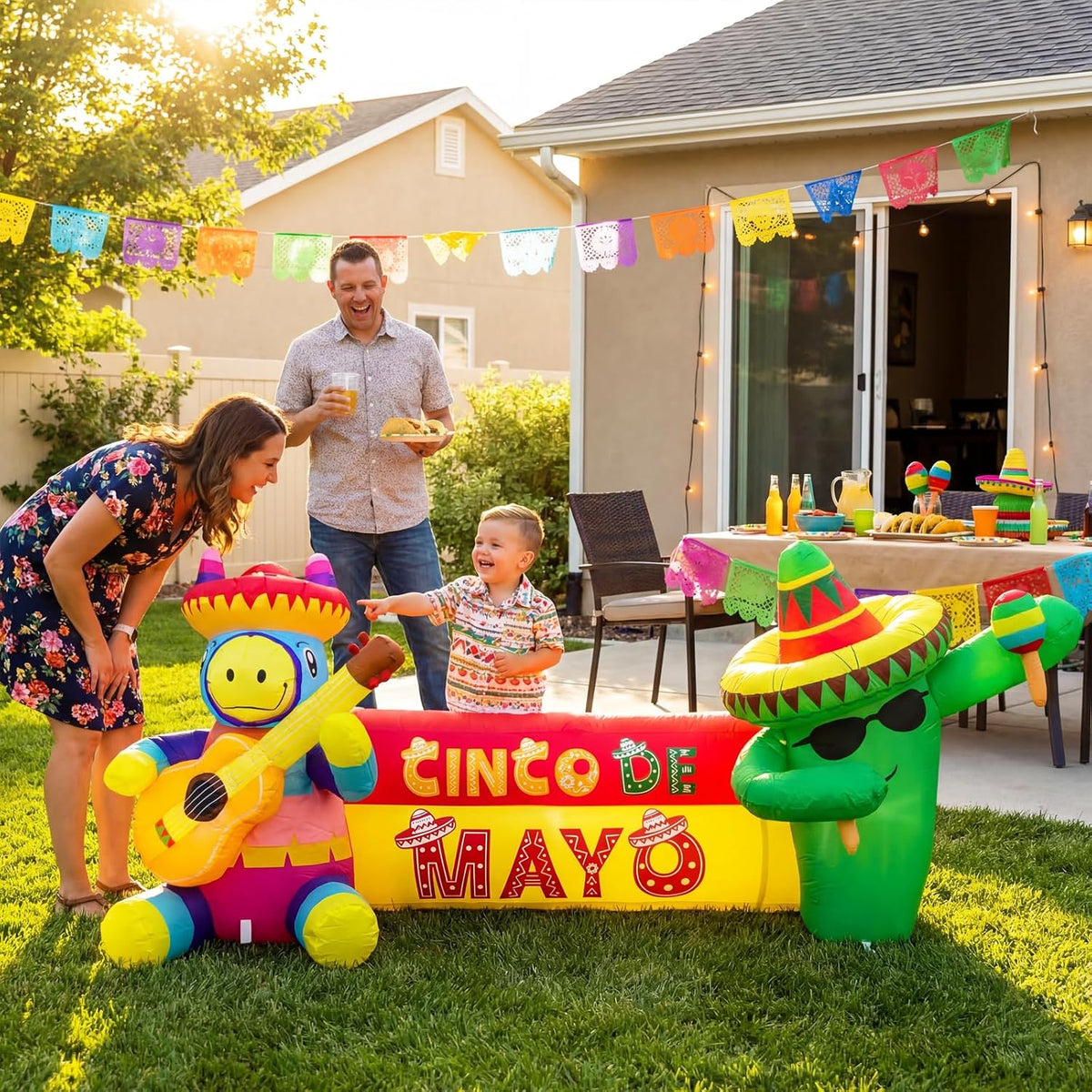 6.5ft long cinco de mayo inflatables outdoor decorations showing dimensions
