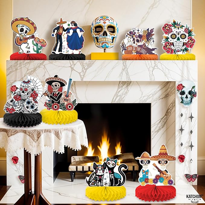 KatchOn, Day of The Dead Centerpieces - Pack of 12 | Halloween Centerpieces, Day of The Dead Decorations | Halloween Honeycomb, Day of The Dead Halloween Decorations | Dia De Los Muertos Decorations