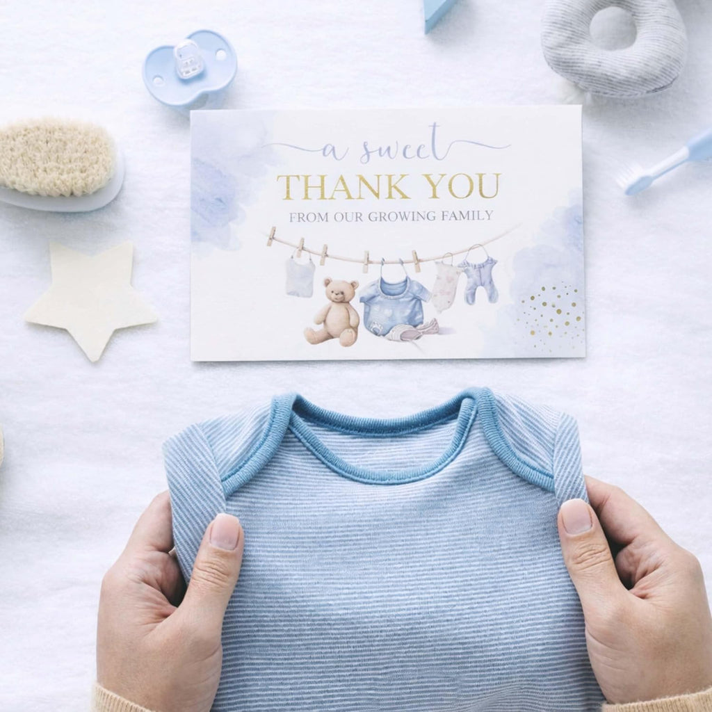 Baby Shower Thank You Cards - 50 Baby Thank You Notes with Assorted Envelopes & Stickers - Cute Watercolor & Gold Foil Delicate Greeting Cards Bulk Pack