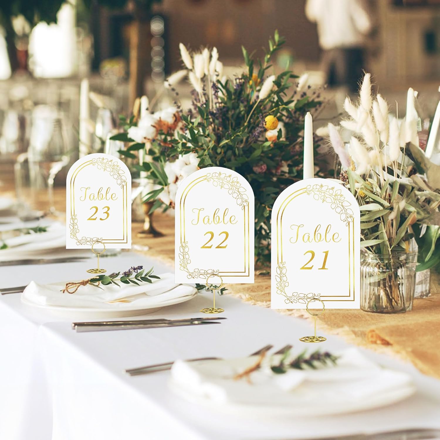 JOYIT 20 Sets Wedding Table Numbers 1-20 with 20 Pcs Holders, White Gold Cards with Place Card Holders, 4" x 6" for Wedding Reception and Birthday