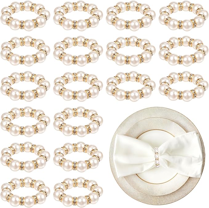 100pcs Pearl Napkin Rings Imitation Pearl Ring Napkins Holder Universal Napkins Holders Pearls Napkin Rings for Cloth Napkins for Wedding Party Dinner Table Decor and Daily Use