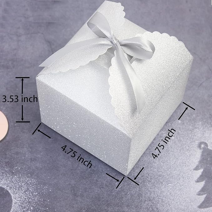 Silver Glitter Gift Boxes, 10 PCS Small Gift Box with Lids Bulk for Wedding, Party, Birthday, Valentine's Day and More, 4.75” x 4.75” x 3.53” Fancy Present Box for Gift Giving