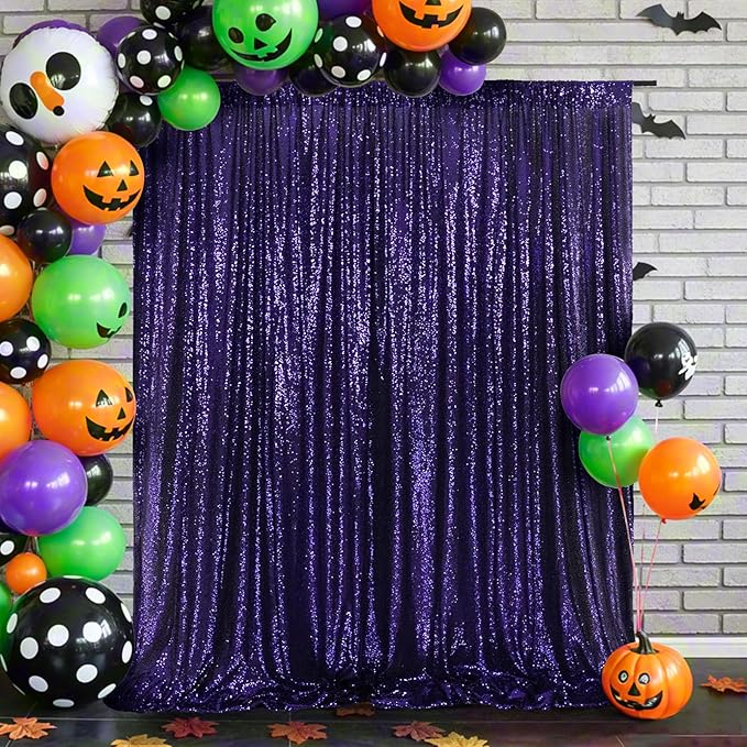 Eternal Beauty Purple Sequin Backdrop, 20x10 Ft Halloween Glitter Background Curtains for Shimmer Photography Party Wedding Birthday Back Drop Decor