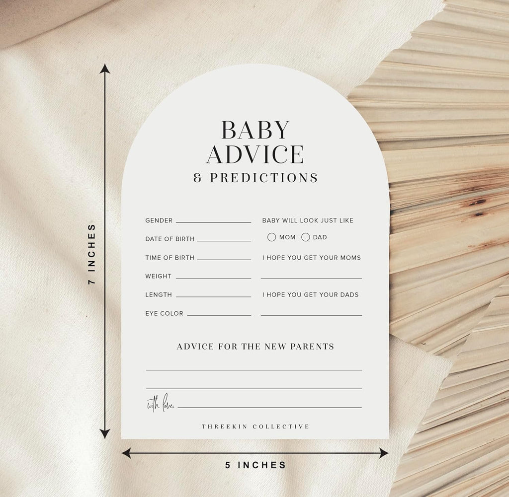 ThreeKin Collective Baby Shower Games Cards - 50 Baby Predictions and Advice Cards | 5x7 Inch Tall | Fun Gender Reveal Games for Boys & Girls | Perfect Baby Shower Game Set, US Owned Business