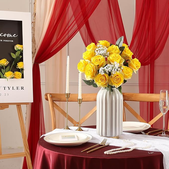 Tifuly Yellow Roses Artificial Flowers -12 pcs Realistic Single Long Stem Fake Silk Roses Bouquet for Party Home Wedding Centerpiece Office DIY Decor