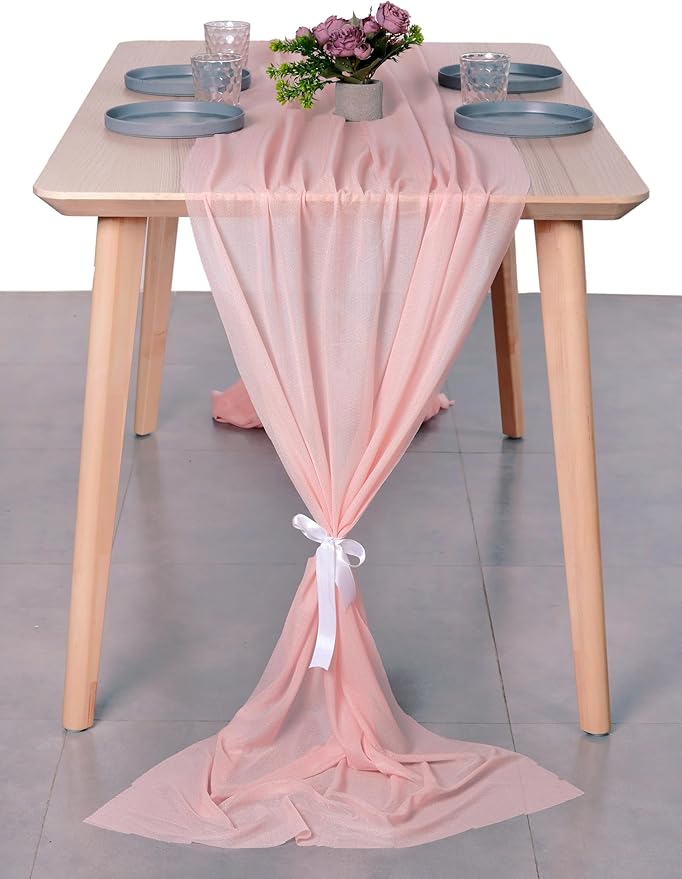 MDS Halloween Chiffon Table Runner - 5 Pack, 29 x 170 Inches, 14ft Each - Sheer Spooky Table Runners for Haunted House Parties, Trick-or-Treat Tables, Witchy Décor, Wedding & Events - Dusty Rose