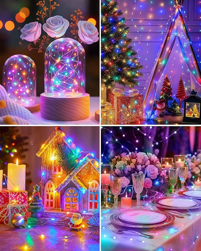 btfarm 12 Pack Fairy Lights Battery Operated, 7FT 20 LED Mini String Lights Waterproof Silver Wire for Mason Jars Centerpiece Table Crafts Bedroom Christmas Decoration,Colourful