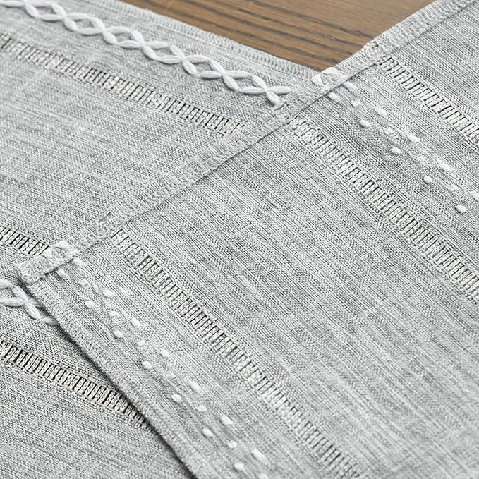 Artoid Mode Grey Rustic Cotton Linen Table Runner, Seasonal Embroidered Hollow Kitchen Dining Table Decoration for Home Party Decor 13x108 Inch