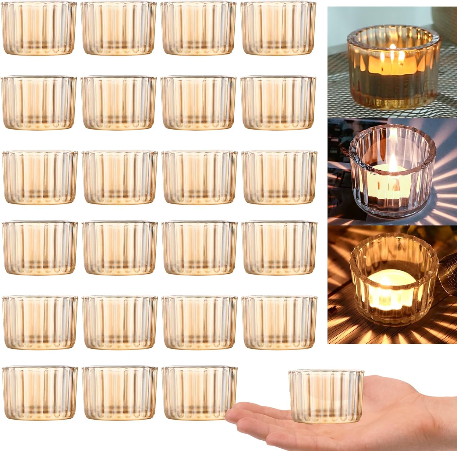 GOLDEAL 12Pcs Gold Round Tealight Candle Holders,Thick Glass Tea Light Candle Holder Decor,Candlestick for Wedding Decor,Party,Baby Shower Party,Bridal Shower Party,Table Centerpiece, Home Déco…