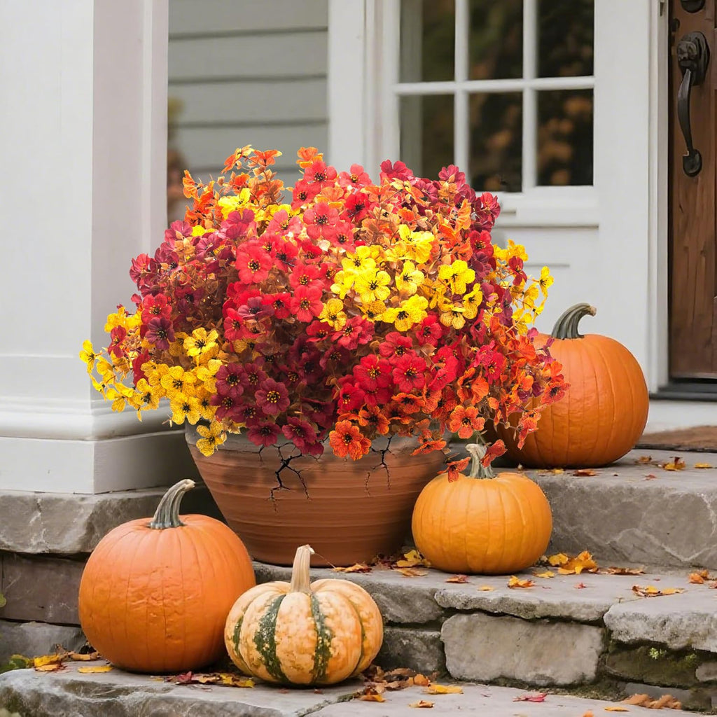 grunyia 20 bundles uv resistant artificial fall flowers, close-up detail