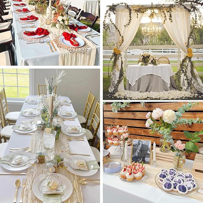 10ft Cream Beige Cheese Cloth Table Runner, 35x120 Inches Ivory Gauze Table Runner Rustic Cream Cheesecloth Table Runner Bulk for Wedding Bridal Shower Decoration, Boho Table Decor