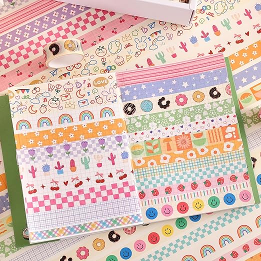 32 Rolls Colorful Cute Floral Writable Washi Tape Set, Decorative Tapes for Scrapbooking and Journaling, Junk Journal Supplies, Bullet Journaling for Women Girl 5-30mm Wide 9.84ft Long/Roll