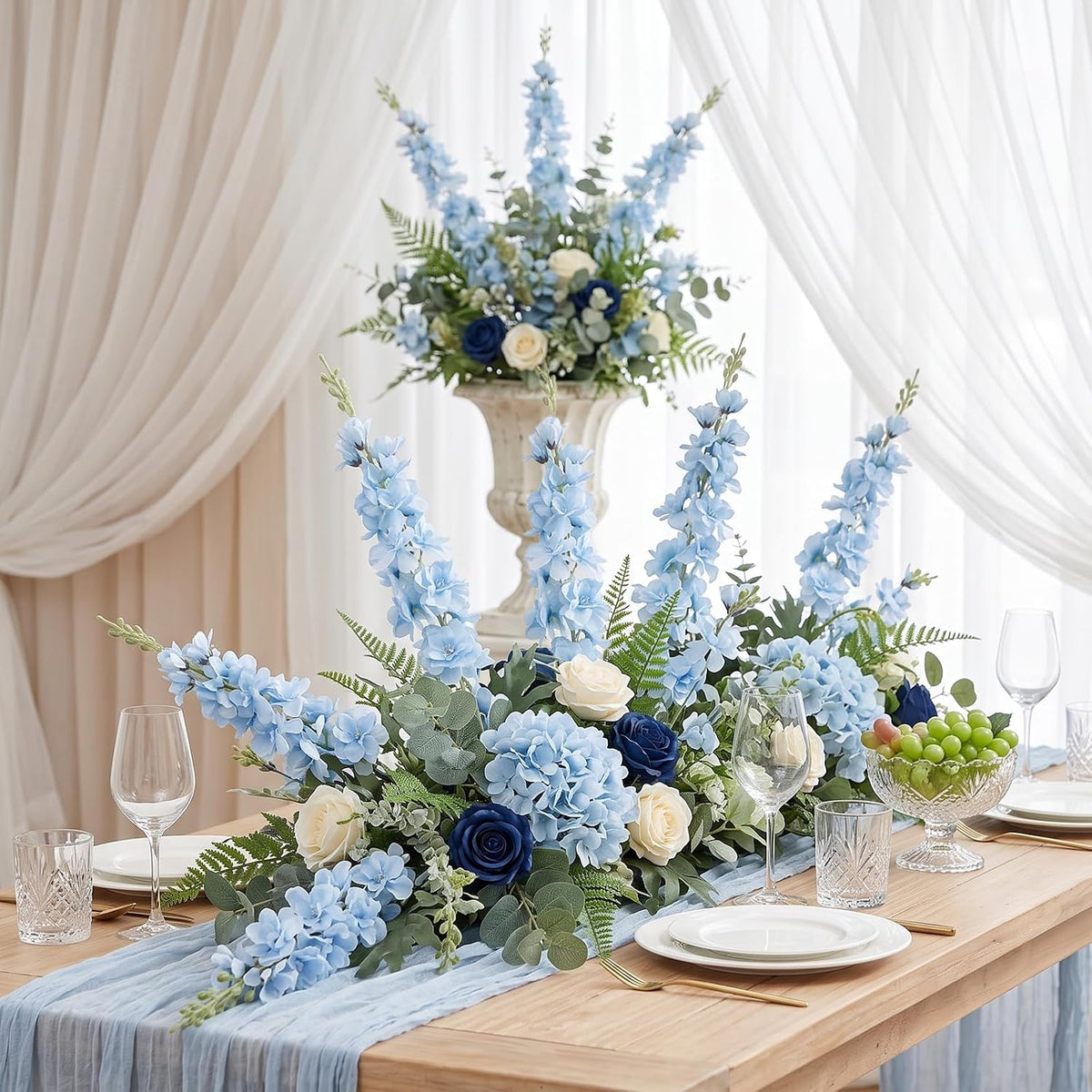 light blue delphinium artificial flower 33.5'' long stem, view 9
