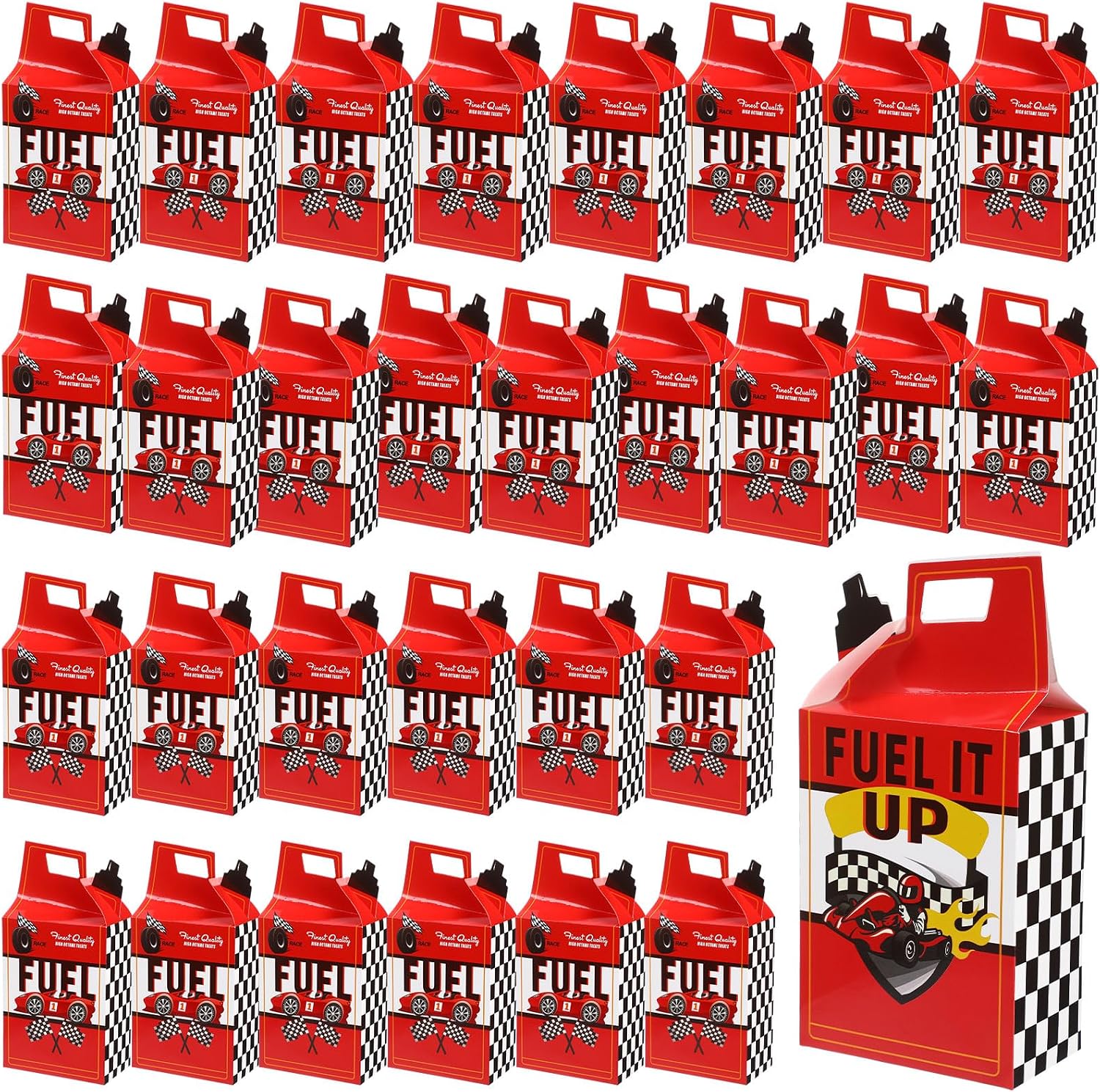 Pajean 30 Pcs Race Car Goodie Boxes Party Favors Bag Racing in Speed Party Decorations Wrap Paper Boxes with Handles for Birthday Baby Shower Supplies Gifts