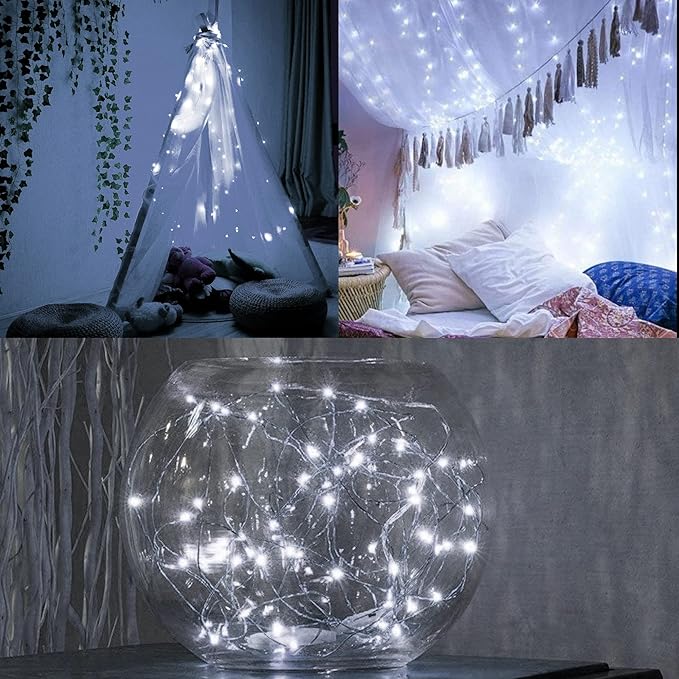 WATERGLIDE 12 Pack Fairy Lights Battery Operated (Included), 7 ft 20 LED Mini String Lights, Waterproof Silver Wire Firefly Starry Lights for DIY Wedding Christmas Party Mason Jars Decor, Cool White