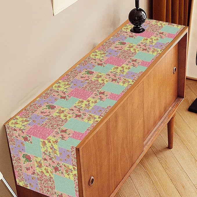 Boho Patchwork Table Runner, Vintage Farmhouse Colorful Wildflowers Bohemian Paisley Flower Table Center Decor for Home Kitchen Dining Patio Holiday Party Indoor Table Decorations, 13"x108" Inch