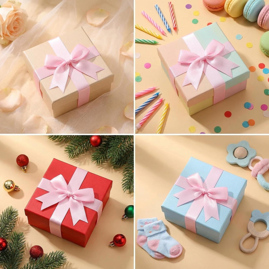 Pink Gift Wrap Bows – 50pcs 3.3 Inch Elegant Satin Bows for Gift Wrapping, Wedding Decor, Baby Shower, Party Decorations, Birthday, Christmas, Anniversary, DIY Crafts, Gift Bags