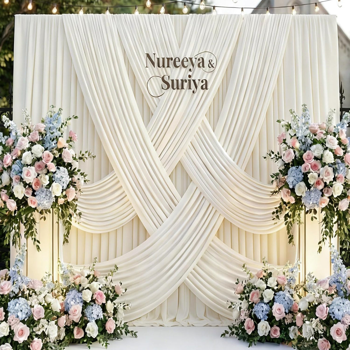 10x12ft Ivory Backdrop Curtain for Wedding Parties, Wrinkle Free 2 Panels Sil...