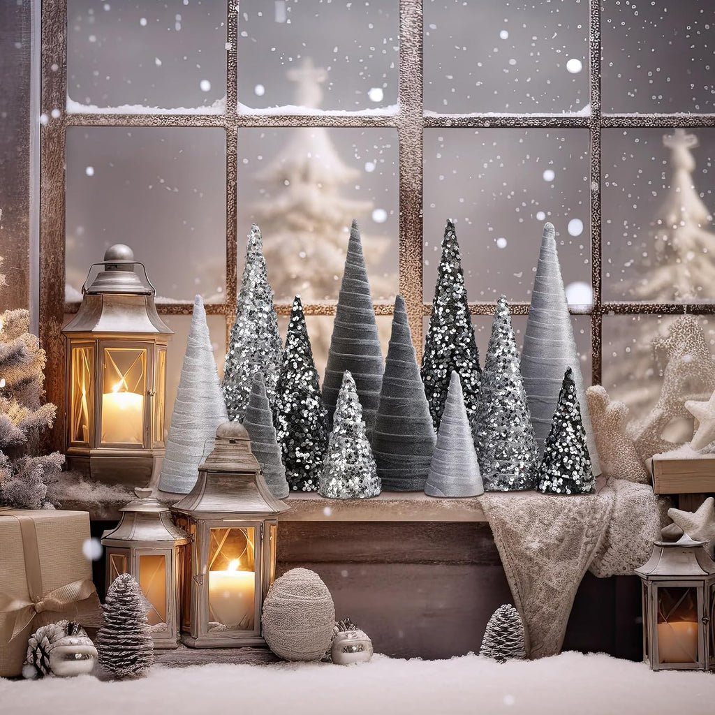 ireer 12 pcs silver gray christmas velvet cone, side view