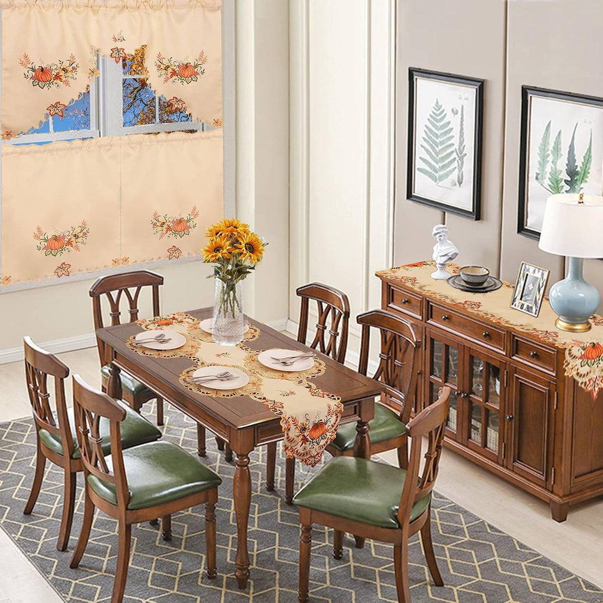Simhomsen Large Embroidered Thanksgiving Harvest Pumpkins Table Runners for A...