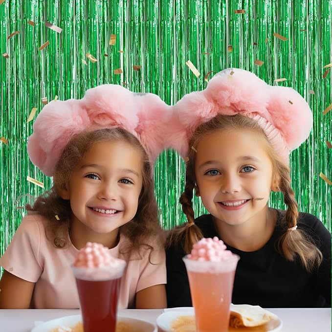 3 Pack Foil Fringe Backdrop - Green Shiny Tinsel Curtains for Party Decoration/Photo Booth Props - 3.3x8.2 FT Metallic Foil Backdrop for Birthday, Wedding, Graduation, Christmas.