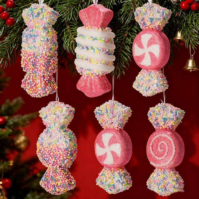 LANGXUN 6pcs Candy Land 2025 Xmas Birthday Party Wedding Suppiles Decoration, Hanging Candy Cane Christmas Tree Décor, Christmas Decorative Hanging Ornaments Crafts