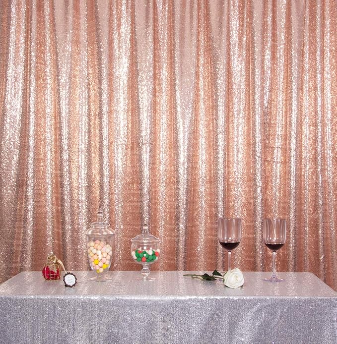 SquarePie Sequin Backdrop Curtain Not See Through Background for Wedding Party 5FT x 7FT Rose Gold