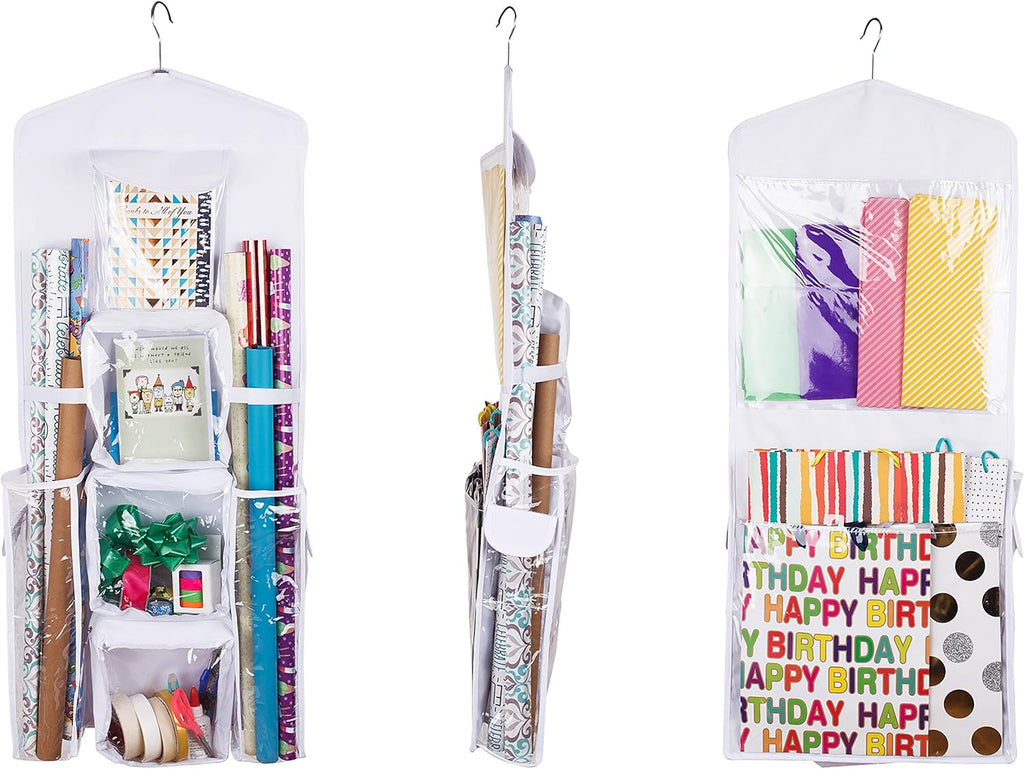 Double-Sided Hanging Gift Bag and Gift Wrap Organizer (White)
