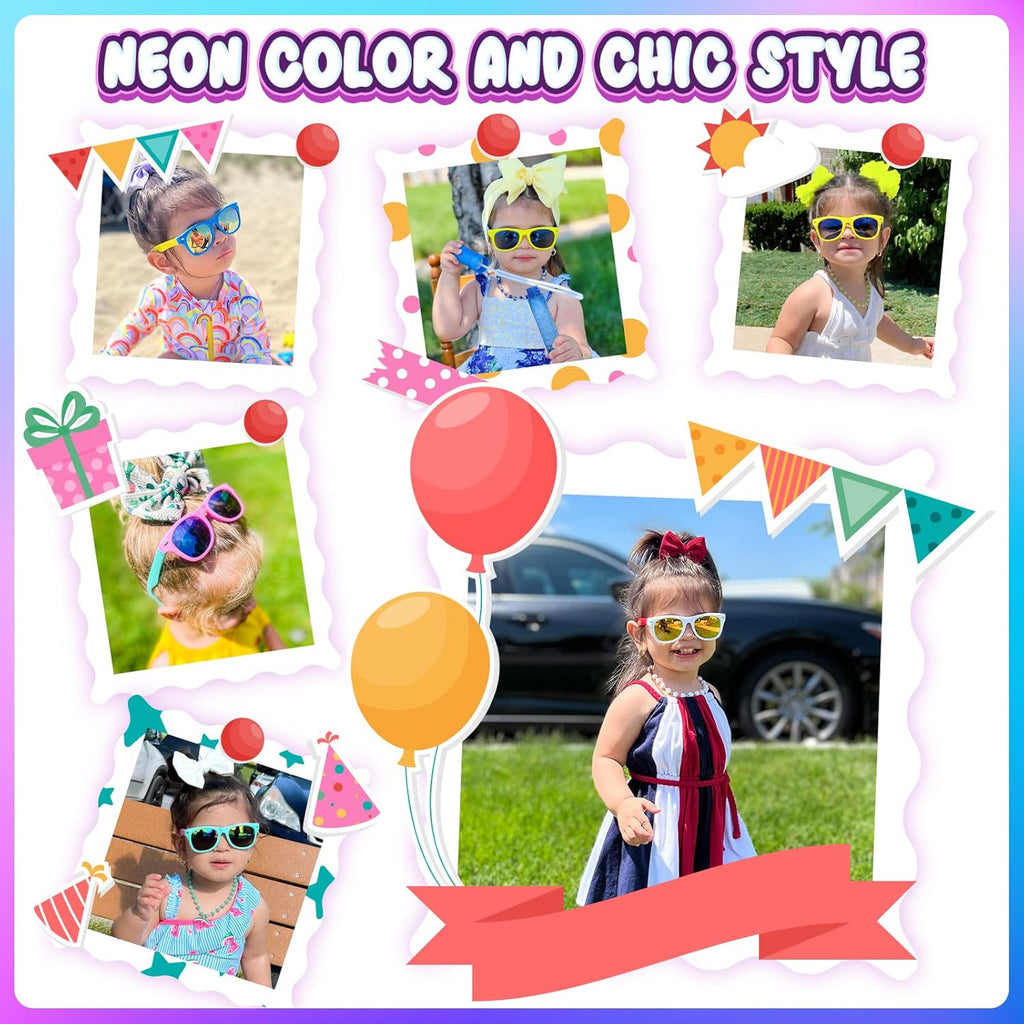 GINMIC Kids Sunglasses Bulk Party Favors, 12Pack Valentines Day Gifts UV 400 Protection Neon Sunglasses for Boys and Girls, Party Favor, Birthday Classroom Goodie Bags Party Supplies.