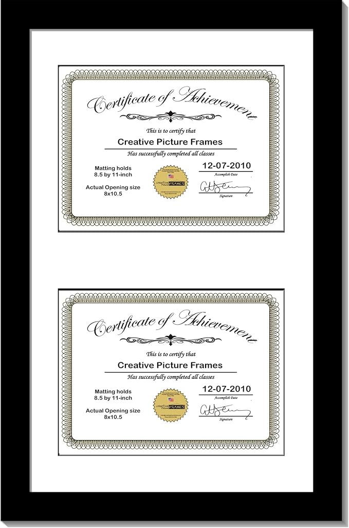 Creative Picture Frames 14X20Bk-W Black Vertical Double Diploma Frame With 2 Opening White Mat, Holds 2-8.5X11-Inch Documents With Wall Hanger
