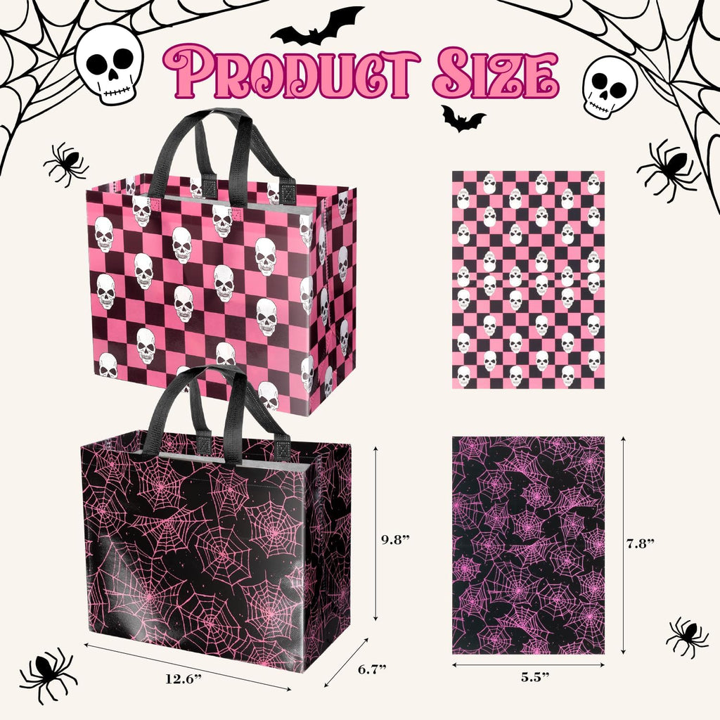 ysmile Halloween Skull Net Gift Bag with Tissue Paper for Men Women Boy Girl 12.6" 2 Pack Black Pink