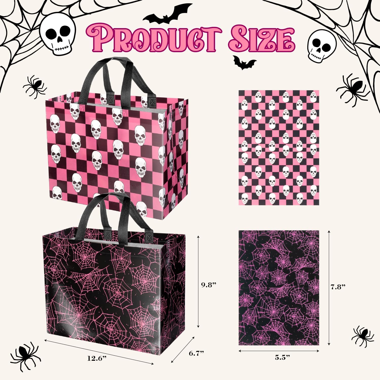 ysmile Halloween Skull Net Gift Bag with Tissue Paper for Men Women Boy Girl 12.6" 2 Pack Black Pink
