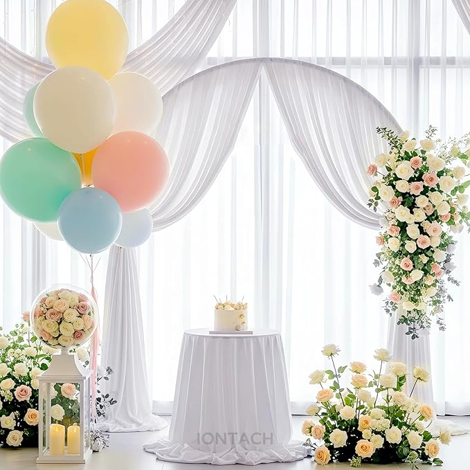 Wedding Arch Draping Fabric 29" x 19Ft Sheer Drapes for Backdrop Wedding Ceremony Reception Ceiling Decor Curtain Baby Bridal Shower Decoration (White, 1 Panel)