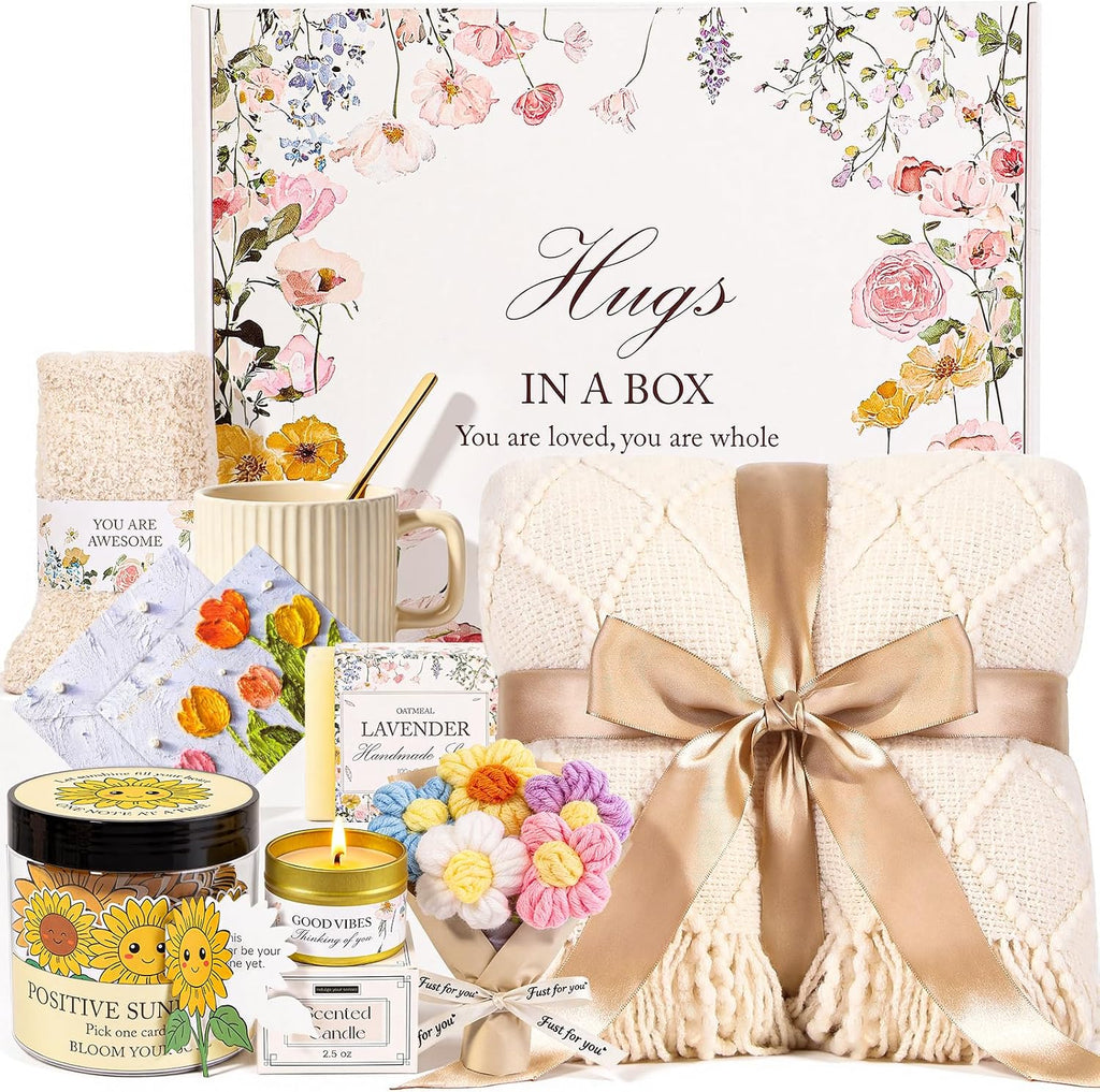 Get Well Soon Gifts for Women, Sunflower Birthday Gifts Women Mom Wife | Care Package Spa Gifts with 30 Affirmation Cards Jar Flower, Sympathy Gift Box, Christmas Gift Baskets for Woman