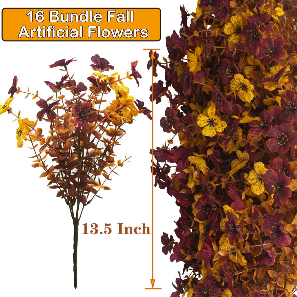 grunyia 16 bundles artificial fall mums with eucalyptus, close-up detail