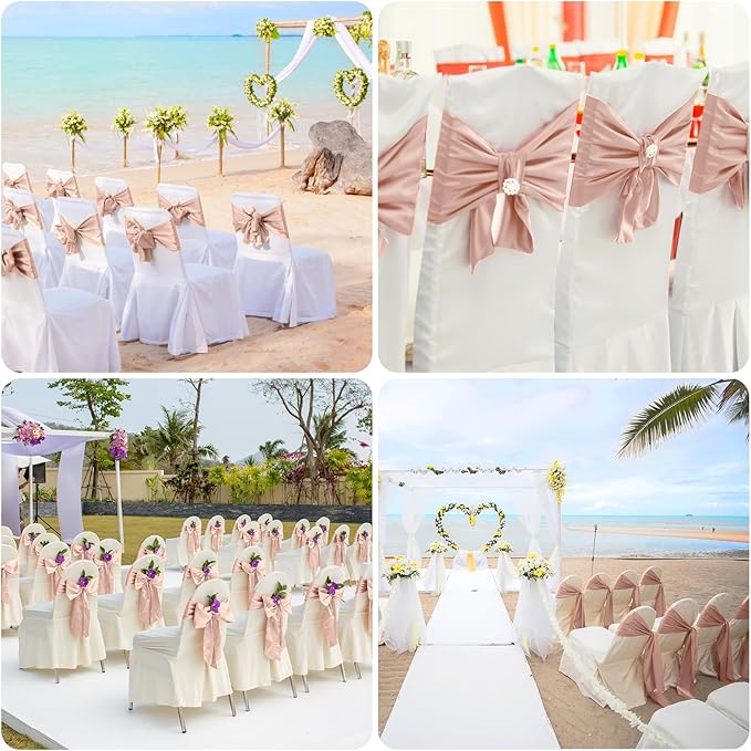 50 PCS Blush Pink Satin Chair Sashes Bows Universal Chair Ribbon Ties Back Sash for Wedding Party Reception Events Banquets Hotel Event Chair Cover Decoration (7x108 inch)
