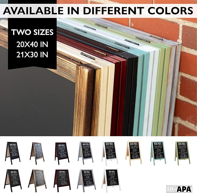 Ilyapa Wooden A-Frame Sign with Eraser & Chalk - 21 x 30 Inches Magnetic Sidewalk Chalkboard – White Menu Display for Restaurant, Business Or Wedding