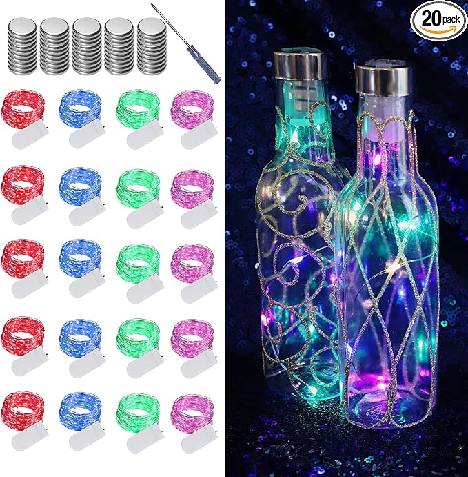 LAMPHOME 20 Pack Fairy Lights Battery Operated String Lights, 20 LED on 6.6FT Silvery Copper Wire, Firefly Fairy String Lights for Mason Jar Christmas Decoration(Bule x5, Pink x5, RED x5,Green x5)