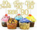 Gyufise 30Pcs 90th Birthday Cupcake Toppers 90 Fabulous Cupcake Picks Cheers to 90 1935 Cake Decorations for Happy 90th Birthday Wedding Anniversary Party Decoration Supplies Gold