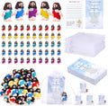 Bememo 150 Pcs Christian Gifts Bulk Bible Verse Cards Little Jesus Figures Prayer Cards Organza Bags for Easter Hunt Religious Party Favors Sunday Baptism, 50 Set(Classic Color,Open Hands)