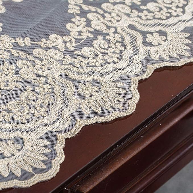 ARTABLE Rectangle Table Runner Lace Macrame Embroidered Table Runners with Exquisite Vintage Shabby Chic for Holiday Wedding Long Dinner Tables (Light Gold, 12 x 36 Inch)