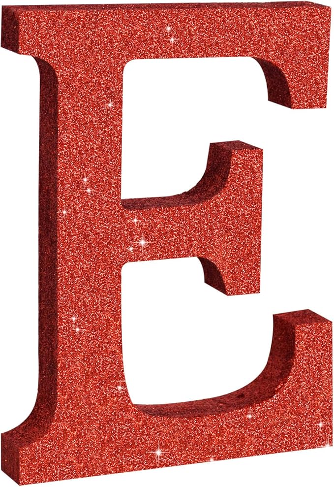 TONIFUL 8 Inch Red Glitter Letter E Table Centerpiece A-Z Red Birthday Party Decorations,Red Alphabet E for Birthday,Chrismas,Graduation,Bridal Shower,Wedding,Anniversary Party Supplies