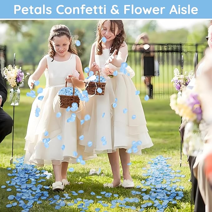 Suream Fake Flower Petals, 300 Pieces Silk Rose Petals Wedding Aisle Scatter Flower Petals for Valentine's Day Engagement Party Dinner Event Bridal Shower(Blue)