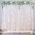 10ft x 10ft White Tulle Backdrop Curtain with Lights String for Parties Wedding Bridal Shower Sheer White Curtain Backdrop for Birthday Baby Shower Photo Booth Background Decorations