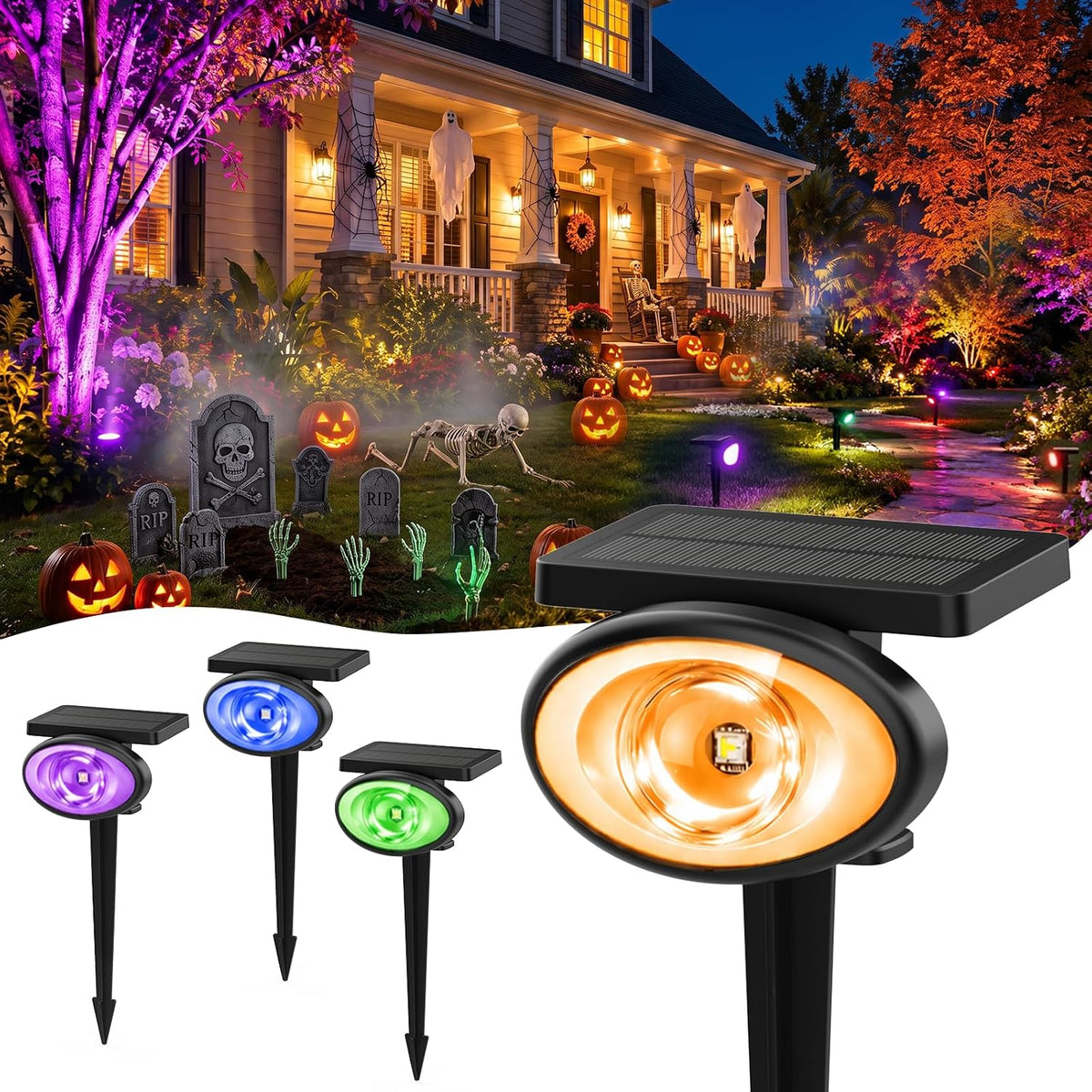 IP67 Solar Lights Outdoor Waterproof, 2CCT & RGB Landscape Lights, 4 Pack