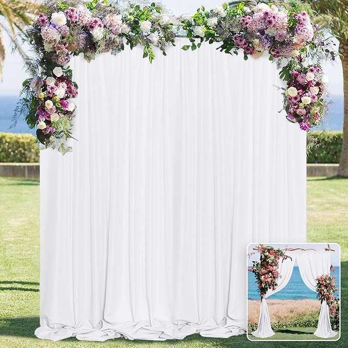 White Backdrop Curtain for Wedding Decor Holiday Party 4 Panels- White Wedding Backdrop Polyester Photography Backdrop Drapes Baby Shower Birthday Privacy Sliding Curtains Home Decor，5ft x 10ft