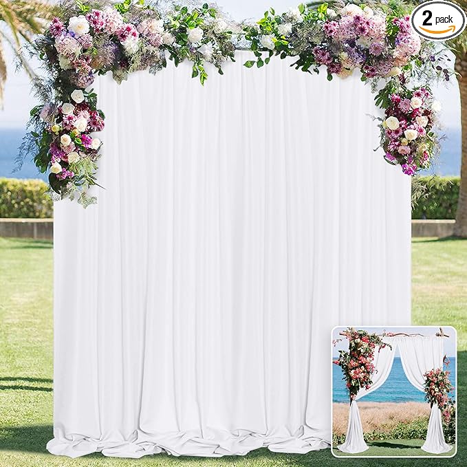 White Backdrop Curtain for Wedding Decor Holiday Party - White Wedding Backdrop Polyester Photography Backdrop Drapes Baby Shower Birthday Privacy Sliding Curtains Home Decor, 5ft x 7ft, 2 Panels