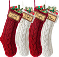 steo spce 4 Pack Personalized Christmas Stocking with Leather Patches Custom Name Family Christmas Stockings, 18.5” Large Knitted Xmas Stockings for Kids, Holiday and Fireplace Party Decoration