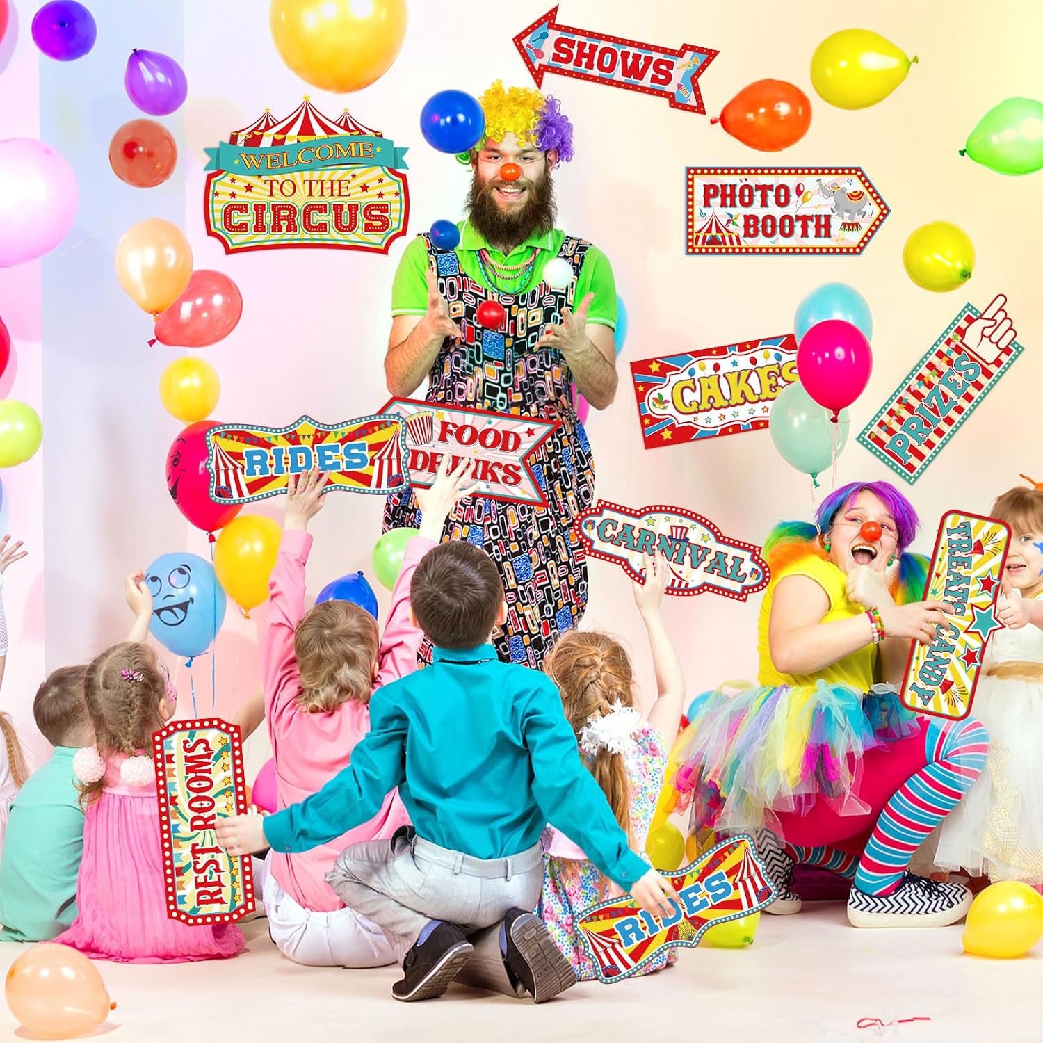 24 Pieces Carnival Decorations Circus Party Directional Sign Welcome to The Circus Signs for Kids Carnival Party Decorations Birthday Party Supplies